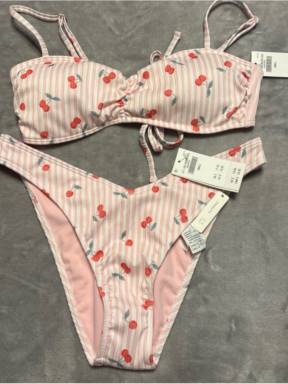 Hollister Pink Cherry Stripe Bikini Set